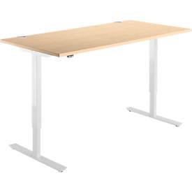 Schäfer Shop Select Schreibtisch START UP, elektrisch höhenverstellbar, Rechteck, T-Fuss, B 1600 x T 800 x H 705-1205 mm, Ahorn/weiss