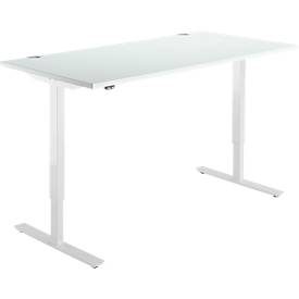 Schäfer Shop Select Schreibtisch START UP, elektrisch höhenverstellbar, Rechteck, T-Fuss, B 1600 x T 800 x H 705-1205 mm, lichtgrau/weiss