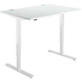 Schäfer Shop Select Schreibtisch START UP, elektrisch höhenverstellbar, Rechteck, T-Fuss, B 1200 x T 800 x H 705-1205 mm, lichtgrau/weiss