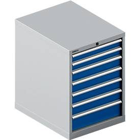 Schäfer Shop Select  Schubladenschrank 27-36, 7 Schübe, bis 75 kg, B 564 x T 725 x H 800 mm, enzianblau/weissaluminium
