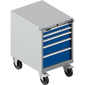 Schäfer Shop Select Schubladenschrank mit Rollen WSK 27-36, 5 Schübe, bis 75 kg, B 564 x T 725 x H 920 mm, weissaluminium/enzianblau