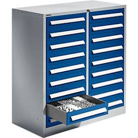 Schäfer Shop Select Schubladenschrank SF 180, 18 Schübe, weissaluminium RAL 9006 einzianblau RAL 5010