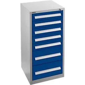 Schäfer Shop Select Schubladenschrank SF 70, 7 Schübe,  weissaluminium RAL 9006 enzianblau RAL 5010