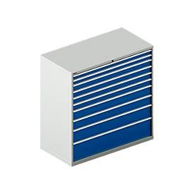 Schäfer Shop Select Schubladenschrank WSK 78?36 E, Stahl, 10 Schübe, 75 kg Traglast, B 1431 mm x T 725 mm x H 1450 mm, lichtgrau/enzianblau