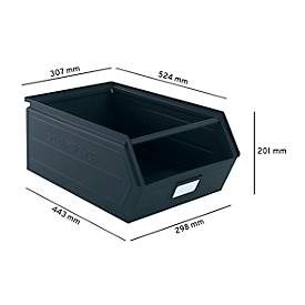 Schäfer Shop Select Sichtlagerkasten, mit Tragestab, L 524 x B 307 x H 201 mm, 26 l, 120 kg, Stahl, RAL 5008 (graublau)