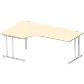 Schäfer Shop Select Winkelschreibtisch COMBITEC, 90° Winkel links, C-Fuss, B 2000 x T 1200/800 x H 677-817 mm, Ahorn/weissalu