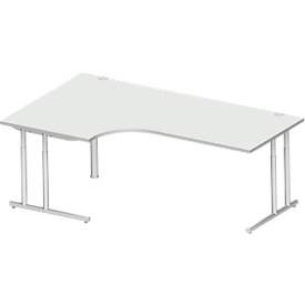 Schäfer Shop Select Winkelschreibtisch COMBITEC, 90° Winkel links, C-Fuss, B 2000 x T 1200/800 x H 677-817 mm, lichtgrau/weissalu