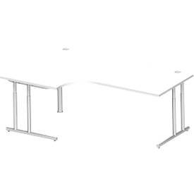 Schäfer Shop Select Winkelschreibtisch COMBITEC, 90° Winkel links, C-Fuss, B 2000 x T 1200/800 x H 677-817 mm, weiss/weissalu