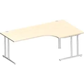 Schäfer Shop Select Winkelschreibtisch COMBITEC, 90° Winkel rechts, C-Fuss, B 2000 x T 1200/800 x H 677-817 mm, Ahorn/weissalu