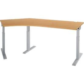 Schäfer Shop Select Winkelschreibtisch ERGO-T 2.0, 135° Winkel, Ansatz links, T-Fuss, B 2165 x T 800 x H 675-895 mm, Buche/weissalu