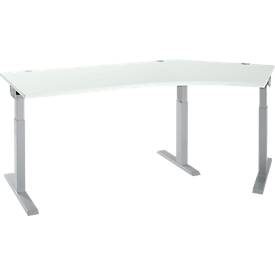 Schäfer Shop Select Winkelschreibtisch ERGO-T 2.0, 135° Winkel, Ansatz rechts, T-Fuss, B 2165 x T 800 x H 675-895 mm, lichtgrau/weissalu