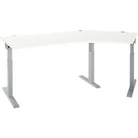 Schäfer Shop Select Winkelschreibtisch ERGO-T 2.0, 135° Winkel, Ansatz rechts, T-Fuss, B 2165 x T 800 x H 675-895 mm, weiss/weissalu