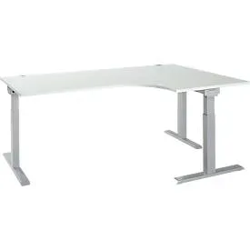 Schäfer Shop Select Winkelschreibtisch ERGO-T 2.0, 90° Winkel, Ansatz rechts, T-Fuss, B 2000 x T 1200/800 x H 675-895 mm, lichtgrau/weissalu