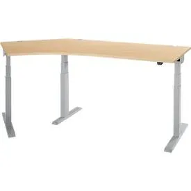 Schäfer Shop Select Winkelschreibtisch ERGO-T 2.0, elektrisch höhenverstellbar, 135° Winkel links, T-Fuss, B 2185 mm, Ahorn/weissalu