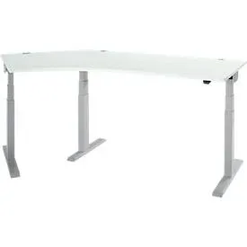 Schäfer Shop Select Winkelschreibtisch ERGO-T 2.0, elektrisch höhenverstellbar, 135° Winkel links, T-Fuss, B 2185 mm, lichtgrau/weissalu