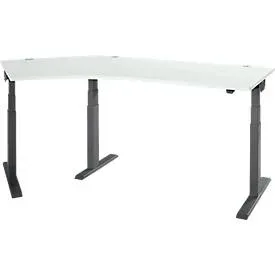 Schäfer Shop Select Winkelschreibtisch ERGO-T 2.0, elektrisch höhenverstellbar, 135° Winkel links, T-Fuss, B 2185 mm, lichtgrau/anthrazit