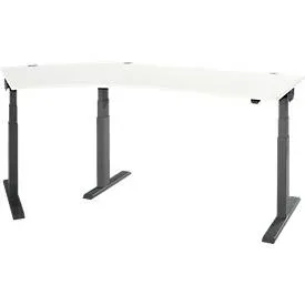 Schäfer Shop Select Winkelschreibtisch ERGO-T 2.0, elektrisch höhenverstellbar, 135° Winkel links, T-Fuss, B 2185 mm, weiss/anthrazit