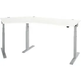 Schäfer Shop Select Winkelschreibtisch ERGO-T 2.0, elektrisch höhenverstellbar, 135° Winkel links, T-Fuss, B 2185 mm, weiss/weissalu