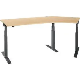 Schäfer Shop Select Winkelschreibtisch ERGO-T 2.0, elektrisch höhenverstellbar, 135° Winkel rechts, T-Fuss, B 2185 mm, Ahorn/anthrazit