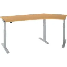 Schäfer Shop Select Winkelschreibtisch ERGO-T 2.0, elektrisch höhenverstellbar, 135° Winkel rechts, T-Fuss, B 2185 mm, Buche/weissalu