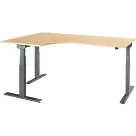 Schäfer Shop Select Winkelschreibtisch ERGO-T 2.0, elektrisch höhenverstellbar, 90° Winkel links, T-Fuss, B 2000 mm, Ahorn/anthrazit