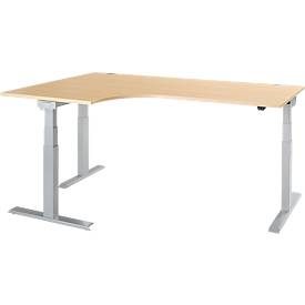 Schäfer Shop Select Winkelschreibtisch ERGO-T 2.0, elektrisch höhenverstellbar, 90° Winkel links, T-Fuss, B 2000 mm, Ahorn/weissalu