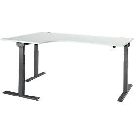 Schäfer Shop Select Winkelschreibtisch ERGO-T 2.0, elektrisch höhenverstellbar, 90° Winkel links, T-Fuss, B 2000 mm, lichtgrau/anthrazit