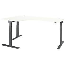 Schäfer Shop Select Winkelschreibtisch ERGO-T 2.0, elektrisch höhenverstellbar, 90° Winkel links, T-Fuss, B 2000 mm, weiss/anthrazit