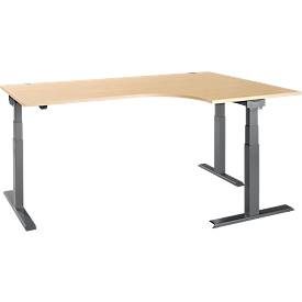 Schäfer Shop Select Winkelschreibtisch ERGO-T 2.0, elektrisch höhenverstellbar, 90° Winkel rechts, T-Fuss, B 2000 mm, Ahorn/anthrazit