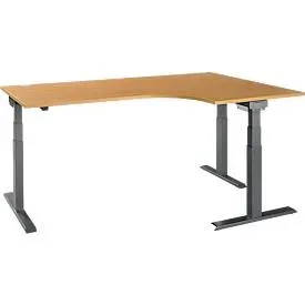Schäfer Shop Select Winkelschreibtisch ERGO-T 2.0, elektrisch höhenverstellbar, 90° Winkel rechts, T-Fuss, B 2000 mm, Buche/anthrazit