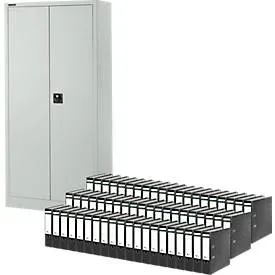 Schäfer Shop Pure Universalschrank, 5 OH, 4 Fachböden, abschliessbar, Stahl, lichtgrau RAL 7035 + 60 Schäfer Shop Select Ordner