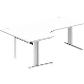Schäfer Shop Pure Winkelschreibtisch PLANOVA BASIC, 90° Winkel links, C-Fuss, B 2000 x T 1200/800 x H 717 mm, weiss + Kabelkanal