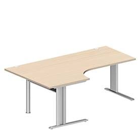 Schäfer Shop Pure Winkelschreibtisch PLANOVA BASIC, 90° Winkel links, C-Fuss, B 2000 x T 1200/800 x H 717 mm, Ahorn/weissalu + Kabelkanal