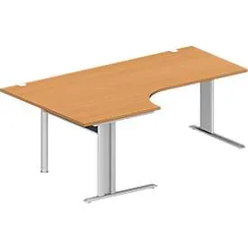 Schäfer Shop Pure Winkelschreibtisch PLANOVA BASIC, 90° Winkel links, C-Fuss, B 2000 x T 1200/800 x H 717 mm, Buche/weissalu + Kabelkanal