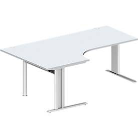 Schäfer Shop Pure Winkelschreibtisch PLANOVA BASIC, 90° Winkel links, C-Fuss, B 2000 x T 1200/800 x H 717 mm, lichtgrau/weiss + Kabelkanal