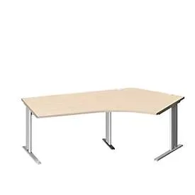 Schäfer Shop Pure Winkelschreibtisch PLANOVA BASIC, 135° Winkel rechts, C-Fuss, B 2165 x T 800/800 x H 717 mm, Ahorn/weiss + Kabelkanal