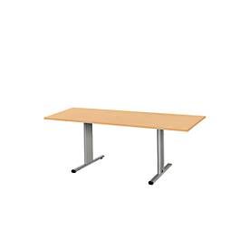 Schäfer Shop Pure Besprechungstisch Planova Basic, Rechteck, T-Fuss, B 1800 x T 800 x H 717 mm, Buche/weissaluminium RAL 9006
