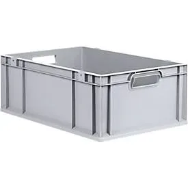 Schäfer Shop Pure Eurobox Serie Economy, Griffe offen, Kunststoff, B 600 x T 400 x H 220 mm, 44 l, grau