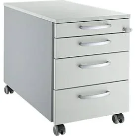 Schäfer Shop Pure Rollcontainer 1233, 3 Schübe & 1 Utensilienauszug, abschliessbar, Rundgriffe, B 435 x T 765 x H 577 mm, weissalu/lichtgrau/lichtgrau