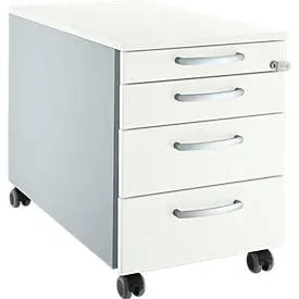 Schäfer Shop Pure Rollcontainer 1233, 3 Schübe & 1 Utensilienauszug, abschliessbar, Rundgriffe, B 435 x T 765 x H 577 mm, weissalu/weissalu/weiss