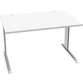 Schäfer Shop Pure Schreibtisch PLANOVA BASIC, Rechteck, C-Fuss, B 1200 x T 800 x H 717 mm, weiss + Kabelkanal