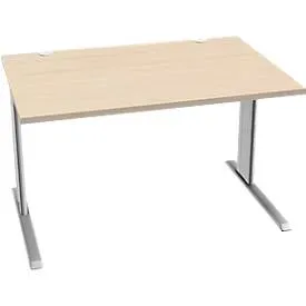 Schäfer Shop Pure Schreibtisch PLANOVA BASIC, Rechteck, C-Fuss, B 1200 x T 800 x H 717 mm, Ahorn/weissaluminium + Kabelkanal