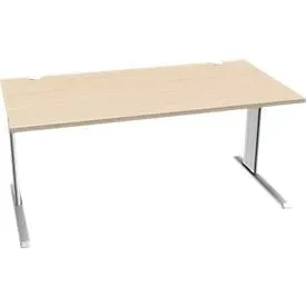 Schäfer Shop Pure Schreibtisch PLANOVA BASIC, Rechteck, C-Fuss, B 1600 x T 800 x H 717 mm, Ahorn/weiss + Kabelkanal