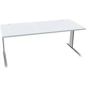 Schäfer Shop Pure Schreibtisch PLANOVA BASIC, Rechteck, C-Fuss, B 1800 x T 800 x H 717 mm, lichtgrau/weissaluminium + Kabelkanal