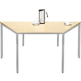Schäfer Shop Pure Stahlrohrtisch, Trapez, Quadratrohrfuss, B 1600 x T 800 x H 720 mm, Ahorn/weissaluminium