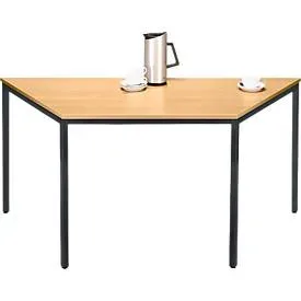 Schäfer Shop Pure Stahlrohrtisch, Trapez, Quadratrohrfuss, B 1600 x T 800 x H 720 mm, Buche/schwarz