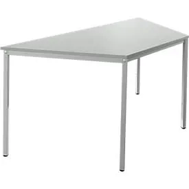 Schäfer Shop Pure Stahlrohrtisch, Trapez, Quadratrohrfuss, B 1600 x T 800 x H 720 mm, lichtgrau/lichtgrau