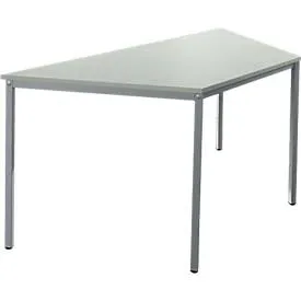 Schäfer Shop Pure Stahlrohrtisch, Trapez, Quadratrohrfuss, B 1600 x T 800 x H 720 mm, lichtgrau/weissaluminium
