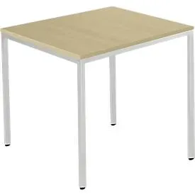 Schäfer Shop Pure Stahlrohrtisch, Quadrat, Quadratrohrfuss, B 800 x T 800 x H 720 mm, Ahorn/weissaluminium