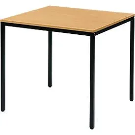 Schäfer Shop Pure Stahlrohrtisch, Quadrat, Quadratrohrfuss, B 800 x T 800 x H 720 mm, Buche/schwarz